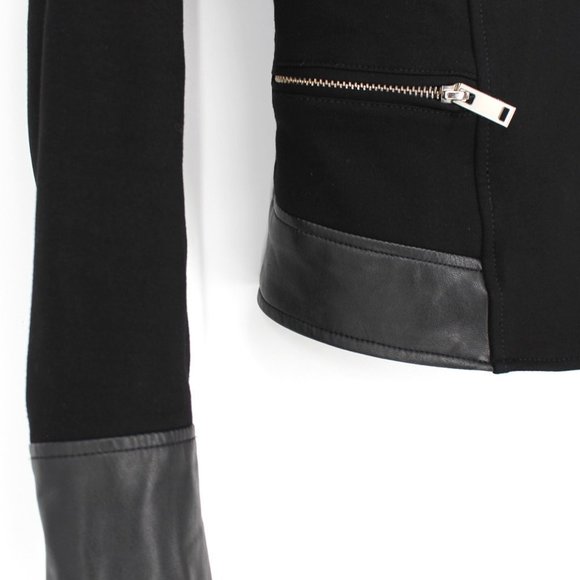 Aritzia Wilfred Free Black Asymmetric Zip Faux Leather Trim Jacket size XXS 2XS - Picture 3 of 6